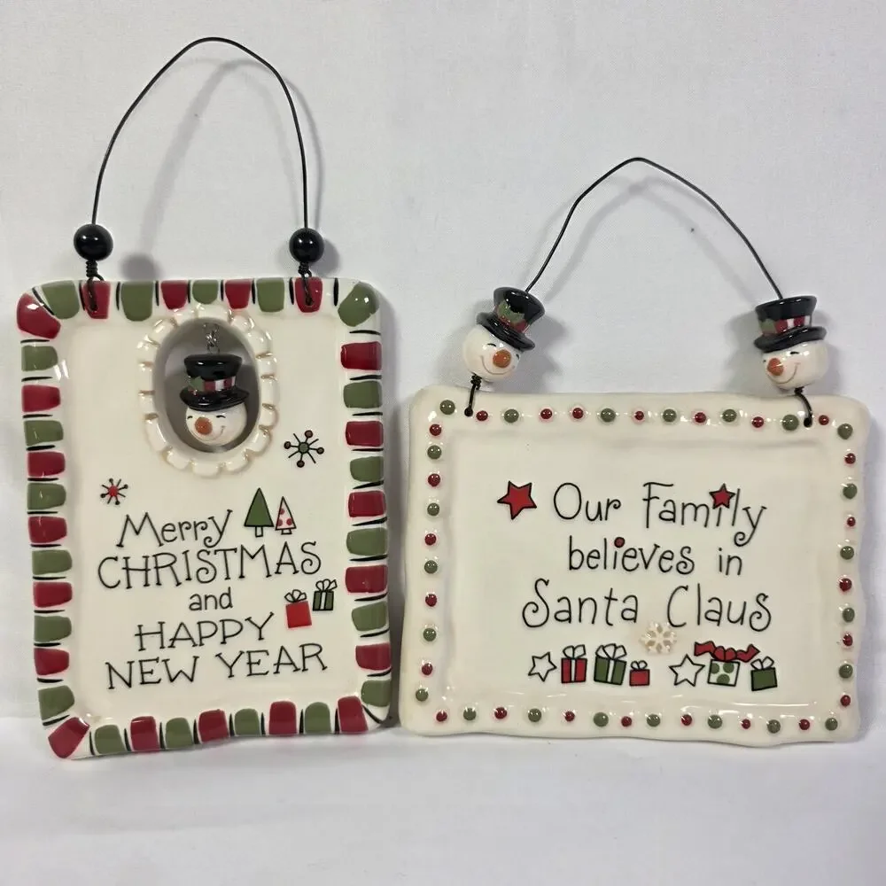 Grasslands Road Ceramic Christmas Hanging Signs Snowman Holiday Plaques Lot 2